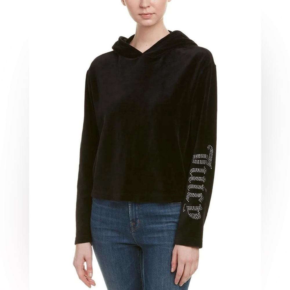 Juicy Couture Black Label Womens Velour Embellished Hoodie Size Small